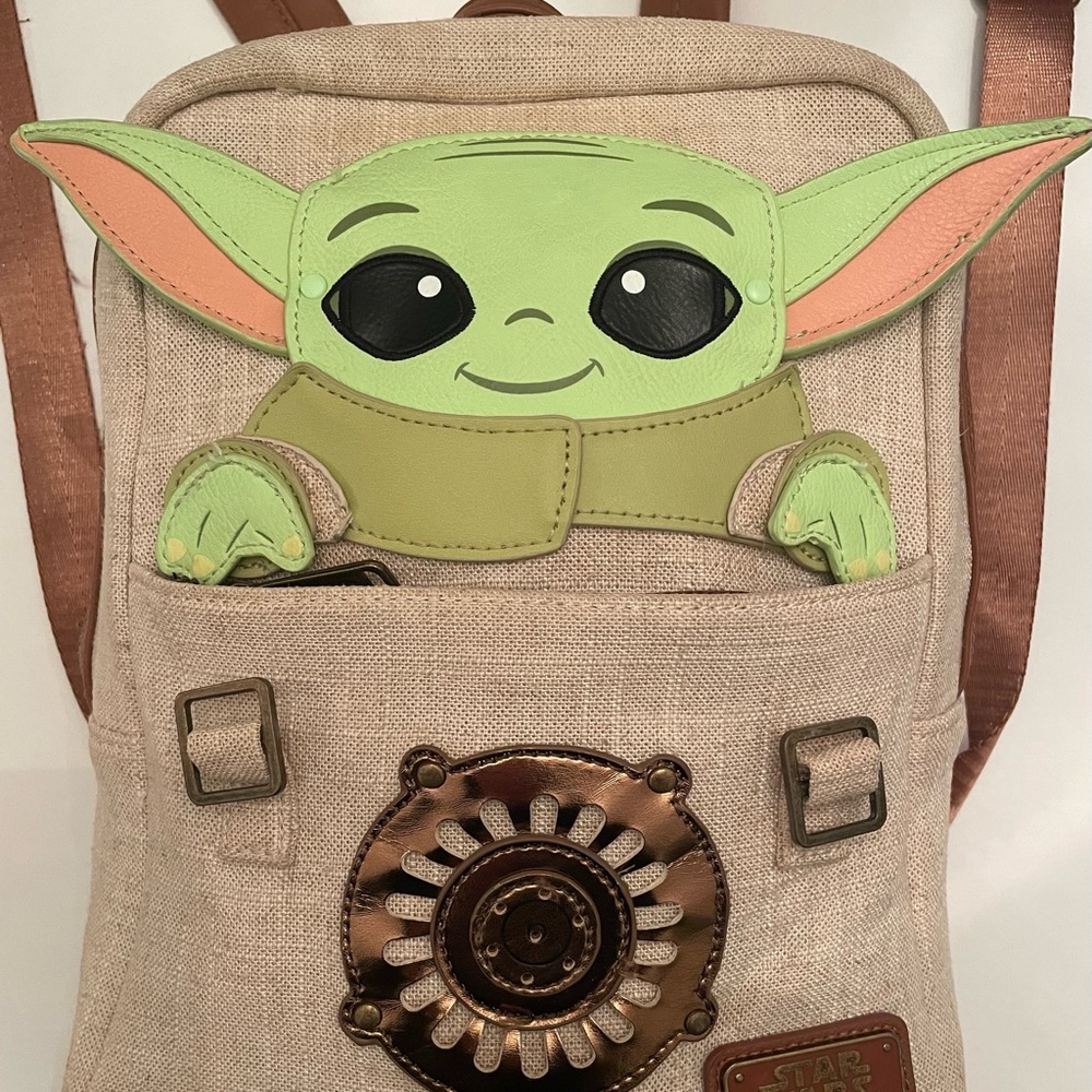 Rare Disney Loungefly Star Wars Baby Yoda Grogu Backpack Movable Ears Used